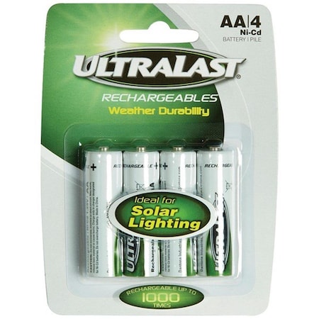 Ultralast 1.2V 600mAh AA Rechargeable NiCd Batteries for Solar Lights, 4PK UL392429
